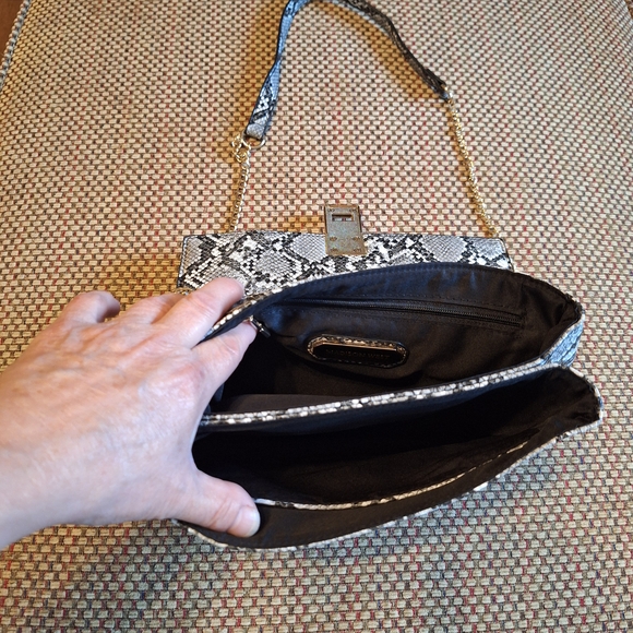 Madison West Black and Gray Snakeskin Print Crossbody Bag - Picture 11 of 15